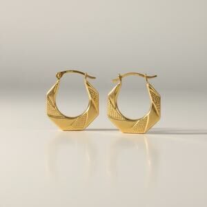 Jewelry Solid 14k Yellow Italian Gold Aztec Design Hoops 15.25mm Made In Italy